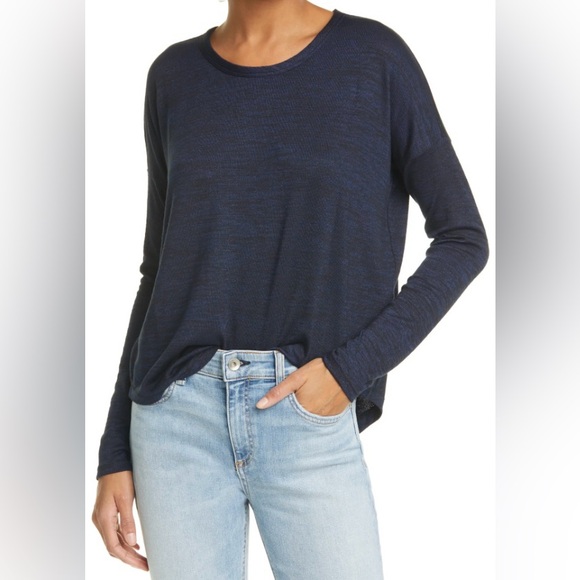 rag & bone Tops - Rag & bone The Knit Long Sleeve Tee in Navy/Black Midnight Blue Long Sleeve Tee